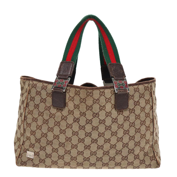 GUCCI GG Canvas Web Sherry Line Tote Bag Beige Green Red 145758 Auth 93992 - Picture 13 of 16